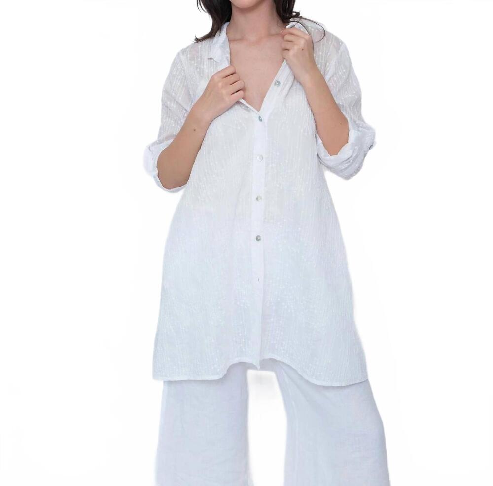 NEW BLUEBERRY sheer button up tunic in white